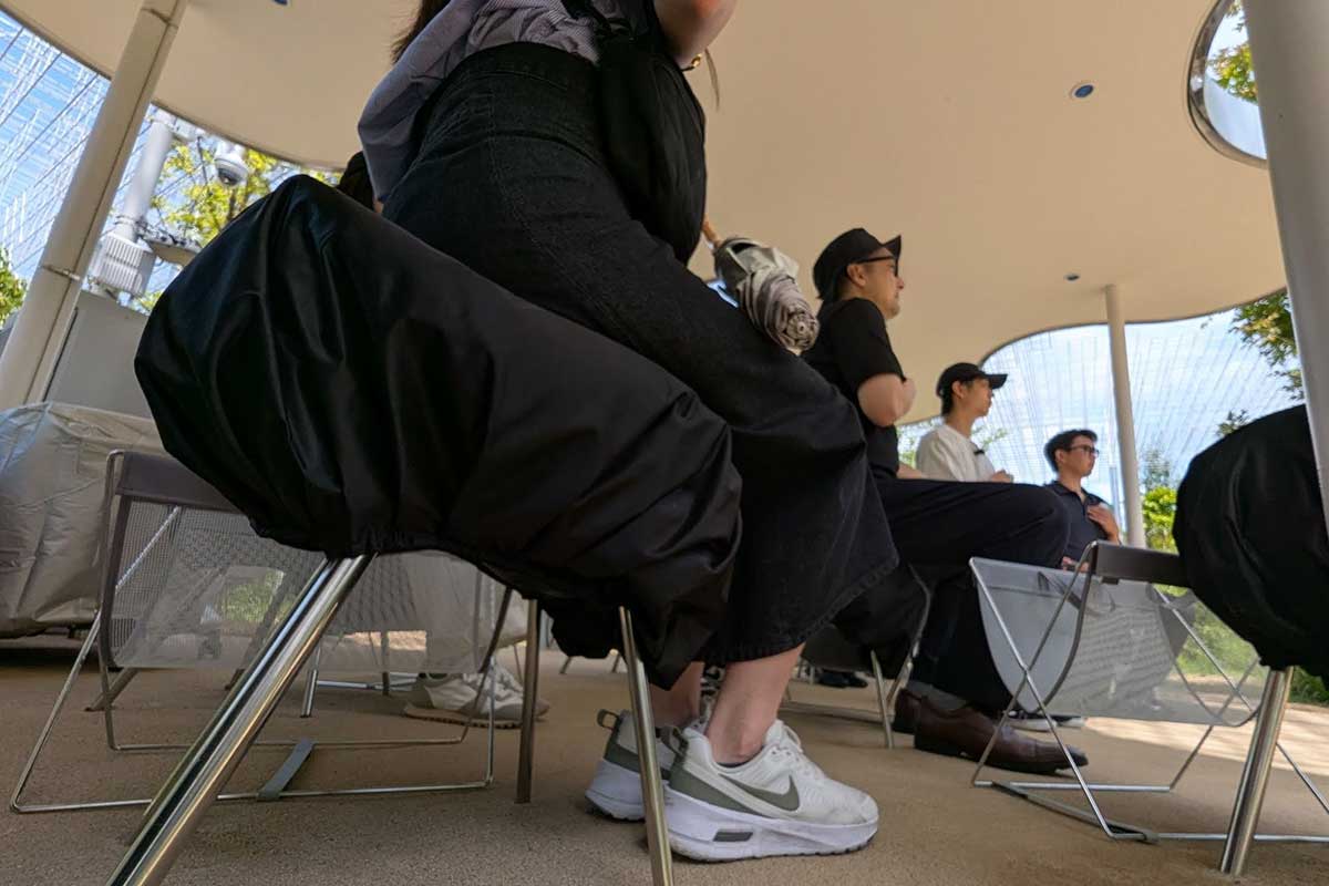 Chairs installed at the pavilion entrance can actually detect a person's heartbeat.