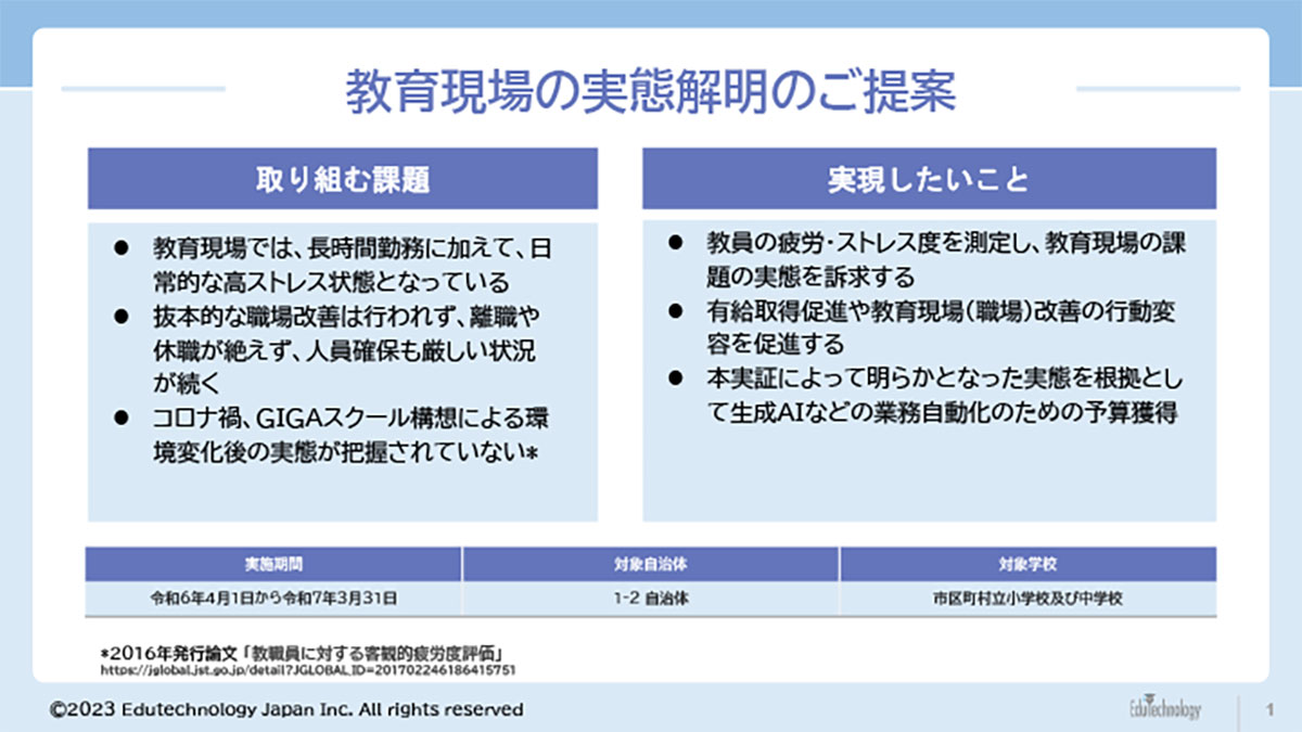 「疲労ストレス計を用いた教育現場の実態解明」における取り組みの概要