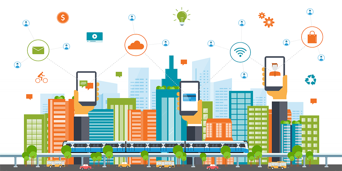 スマートシティの未来ビジョンとテクノロジーのイメージ